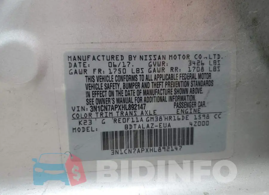 3N1CN7APXHL892147 Photo# 13