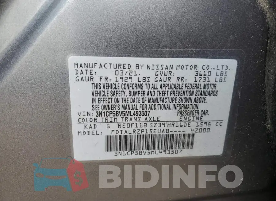 3N1CP5BV5ML493507 Photo# 10