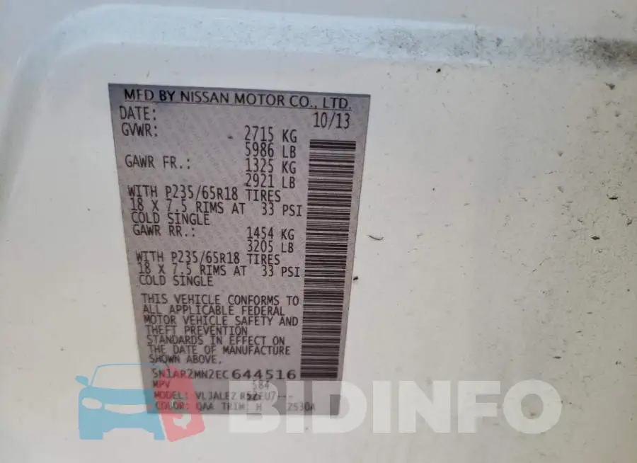 5N1AR2MN2EC644516 Photo# 10