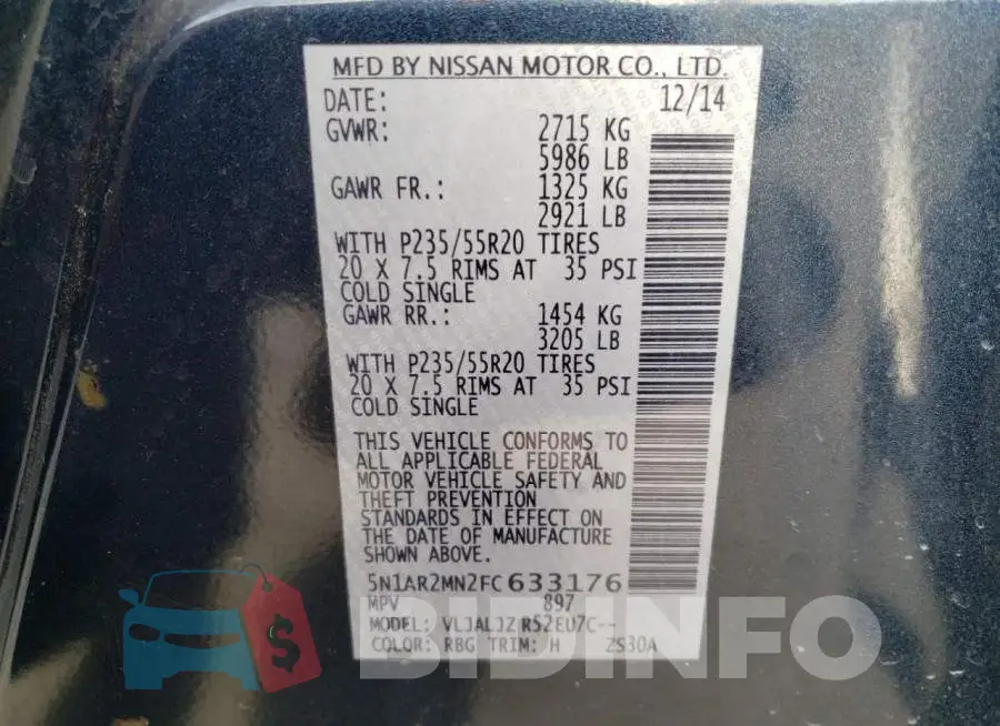 5N1AR2MN2FC633176 Photo# 14