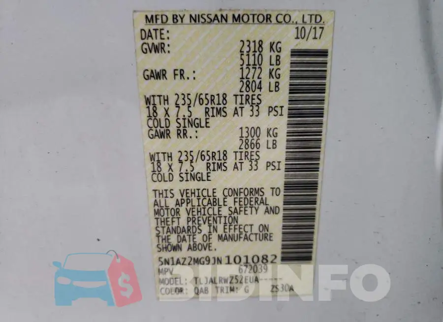 5N1AZ2MG9JN101082 Photo# 12