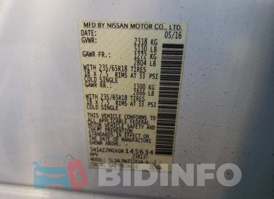 5N1AZ2MGXGN145634 Photo# 12
