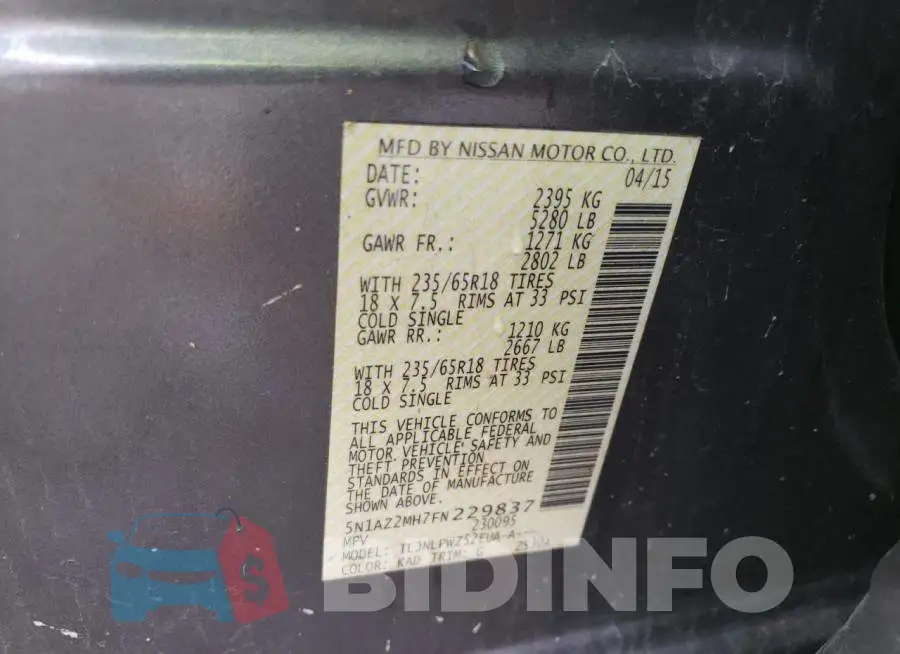 5N1AZ2MH7FN229837 Photo# 13