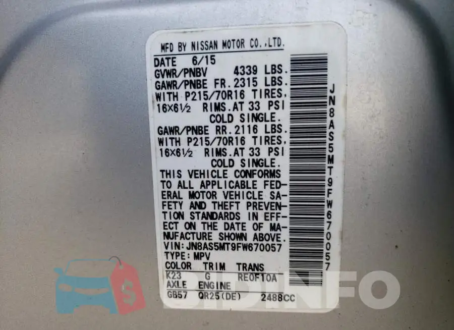 JN8AS5MT9FW670057 Photo# 12