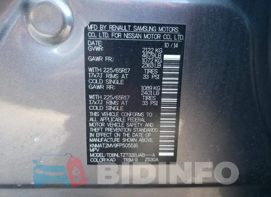 KNMAT2MV9FP505516 Photo# 14