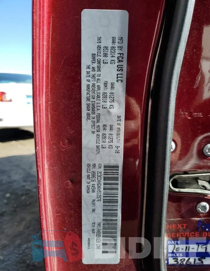 2C3CDXHGXKH512976 Photo# 10