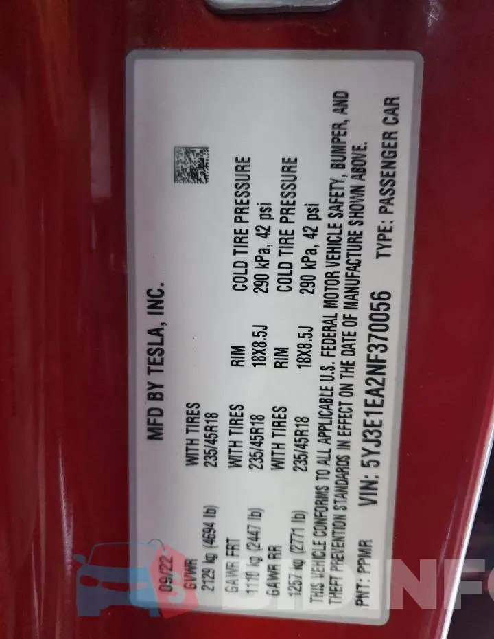 5YJ3E1EA2NF370056 Photo# 12