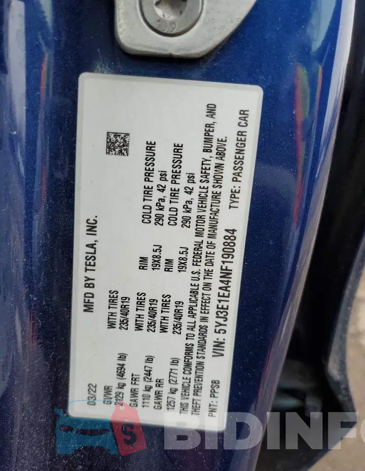 5YJ3E1EA4NF190884 Photo# 12