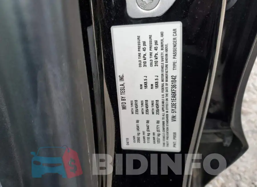 5YJ3E1EA6KF361842 Photo# 12