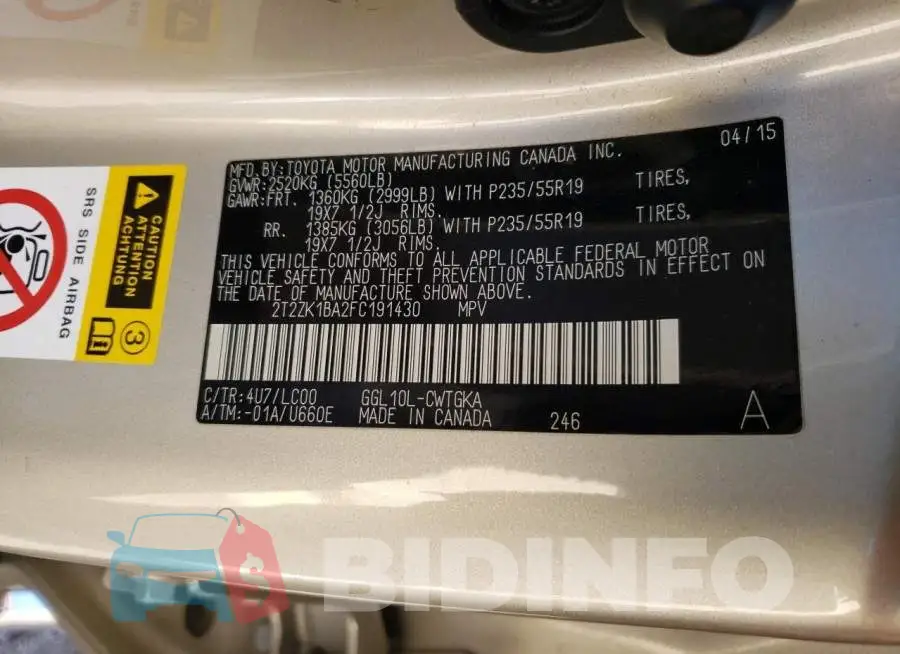 2T2ZK1BA2FC191430 Photo# 14