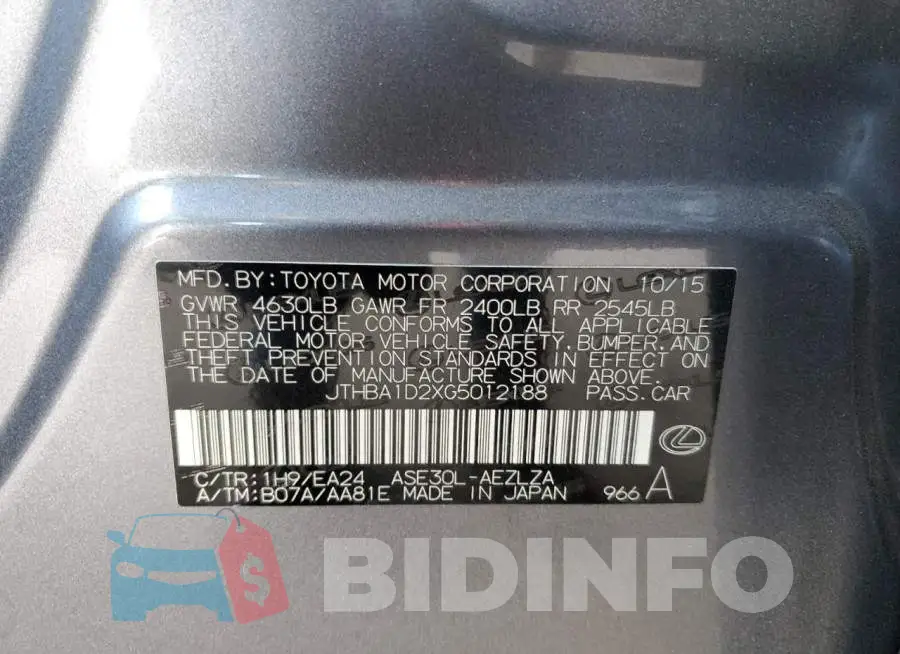 JTHBA1D2XG5012188 Photo# 12
