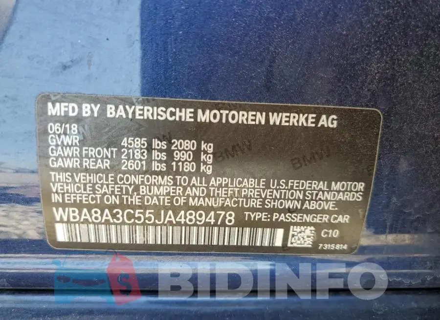 WBA8A3C55JA489478 Photo# 12