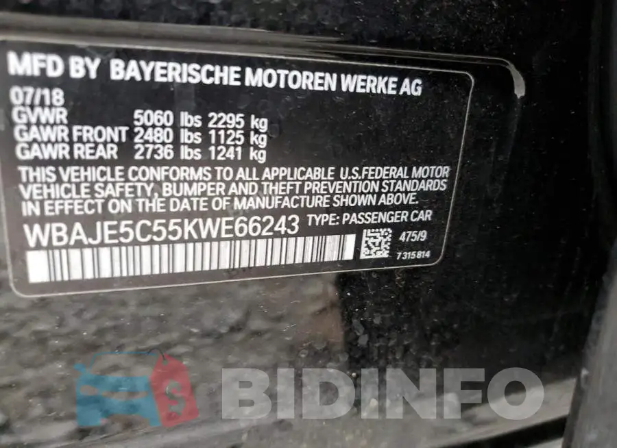 WBAJE5C55KWE66243 Photo# 12