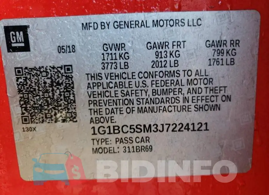 1G1BC5SM3J7224121 Photo# 12