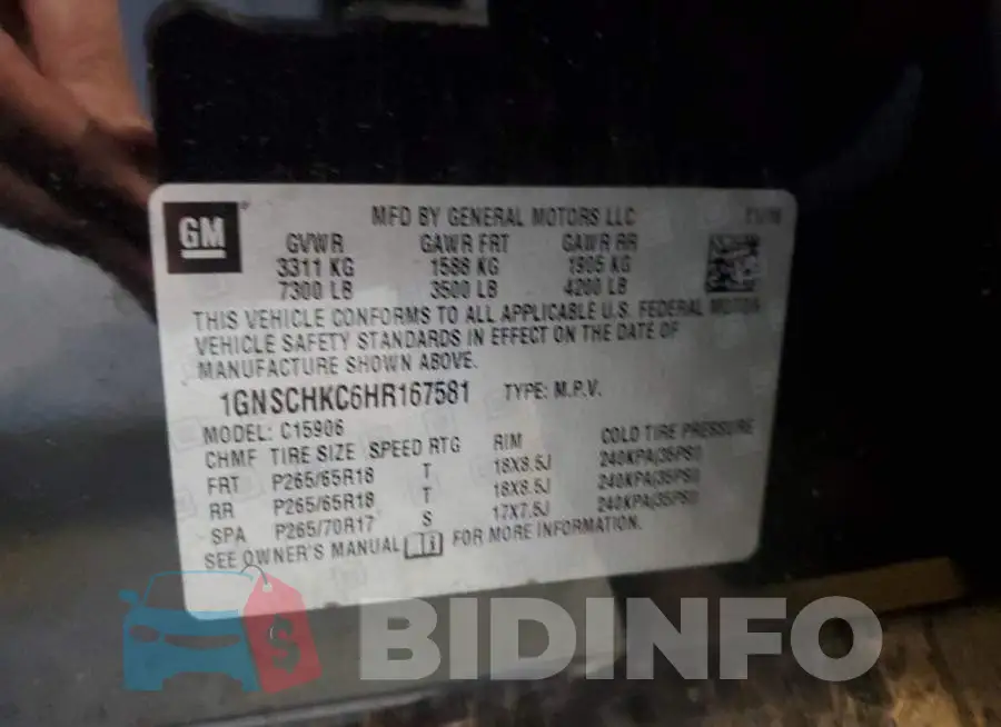 1GNSCHKC6HR167581 Photo# 13