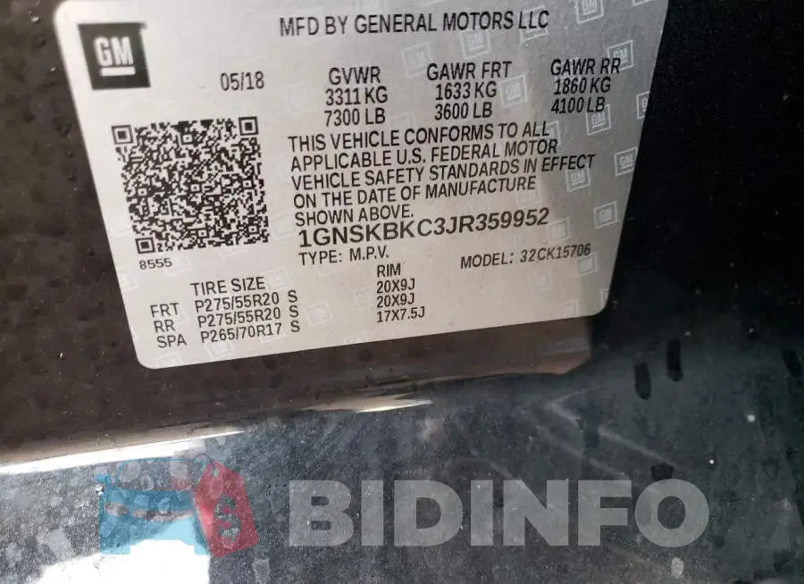 1GNSKBKC3JR359952 Photo# 10