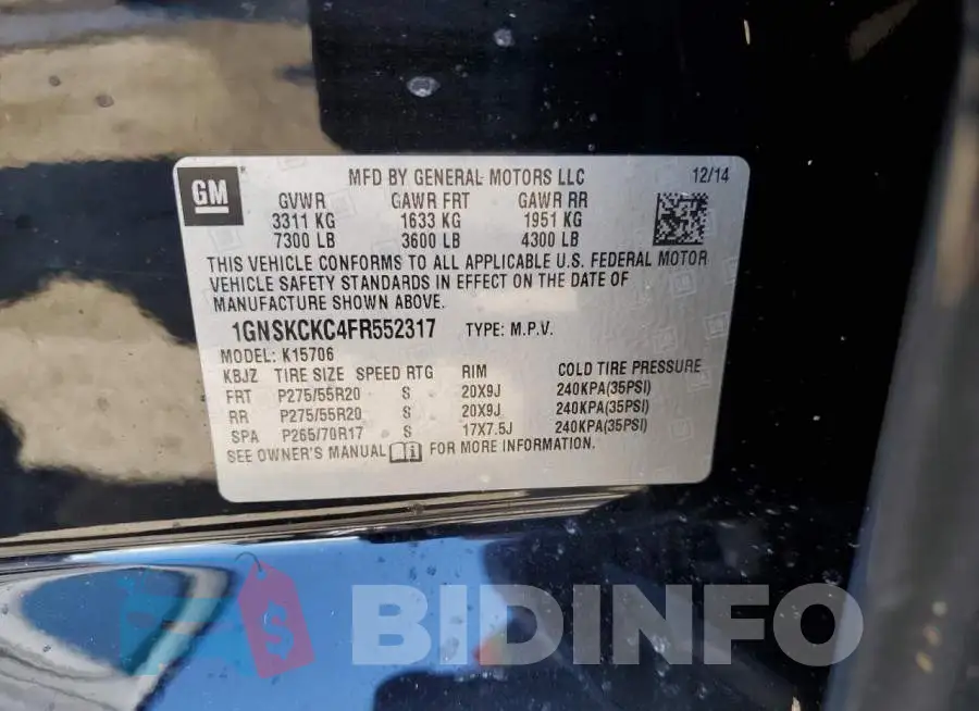1GNSKCKC4FR552317 Photo# 10