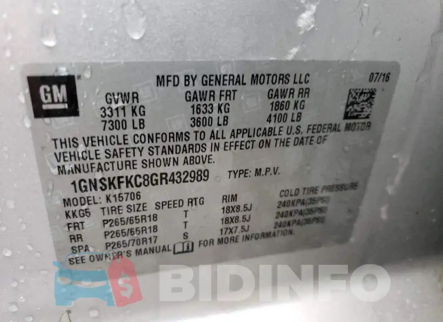 1GNSKFKC8GR432989 Photo# 13
