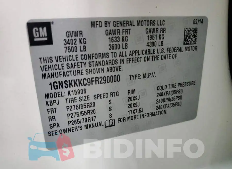 1GNSKKKC9FR290000 Photo# 13