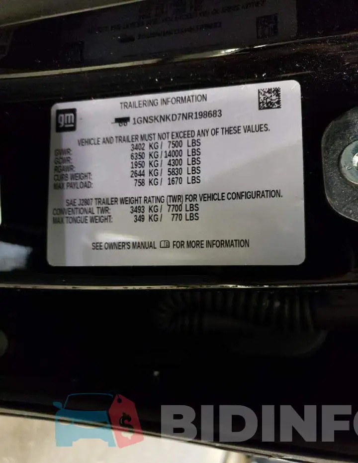 1GNSKNKD7NR198683 Photo# 13