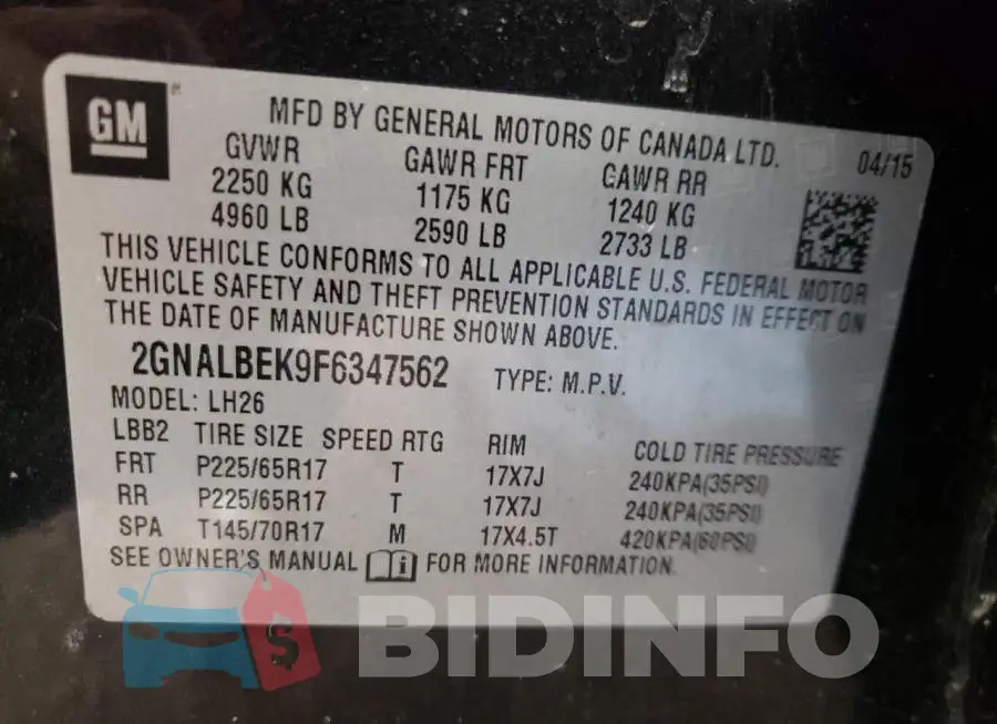2GNALBEK9F6347562 Photo# 13