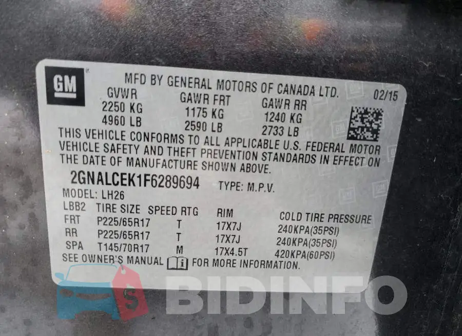 2GNALCEK1F6289694 Photo# 13