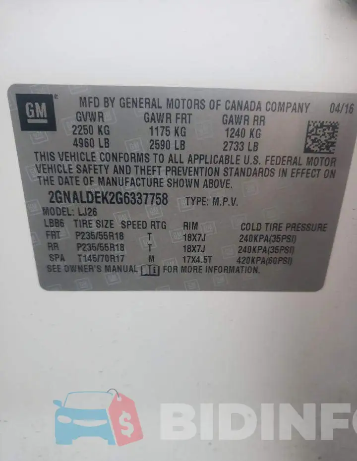 2GNALDEK2G6337758 Photo# 13
