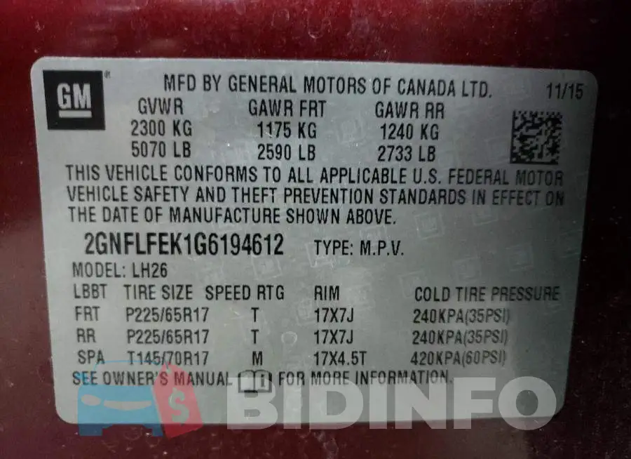 2GNFLFEK1G6194612 Photo# 14