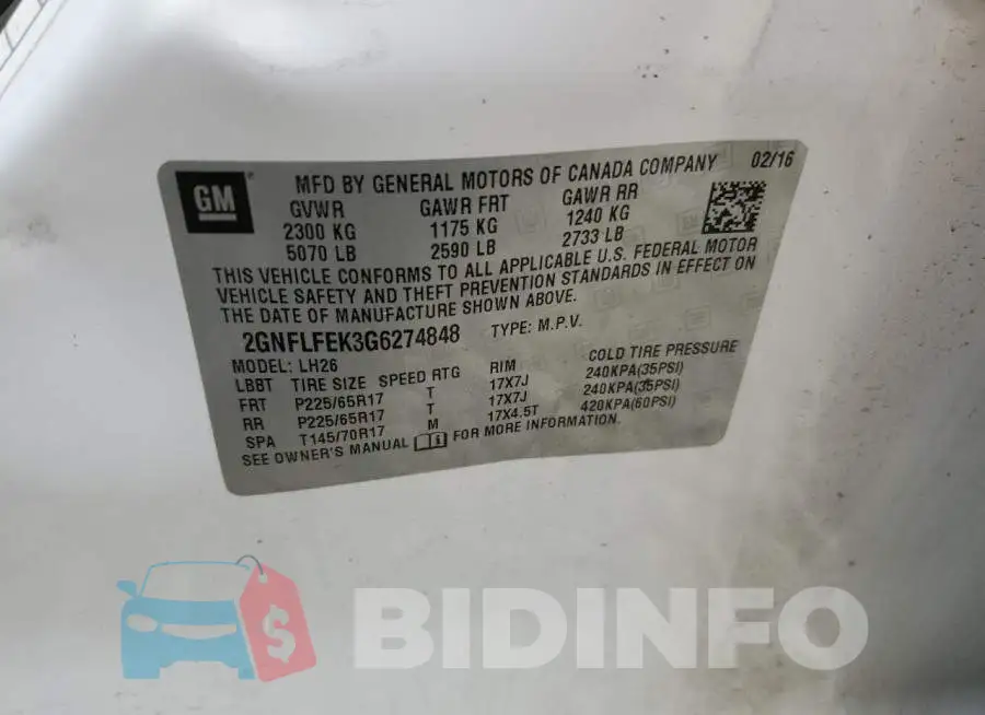 2GNFLFEK3G6274848 Photo# 13