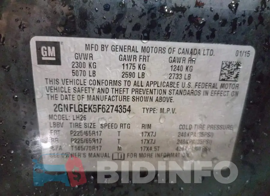 2GNFLGEK5F6274354 Photo# 13