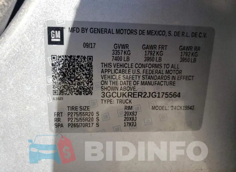 3GCUKRER2JG175564 Photo# 13