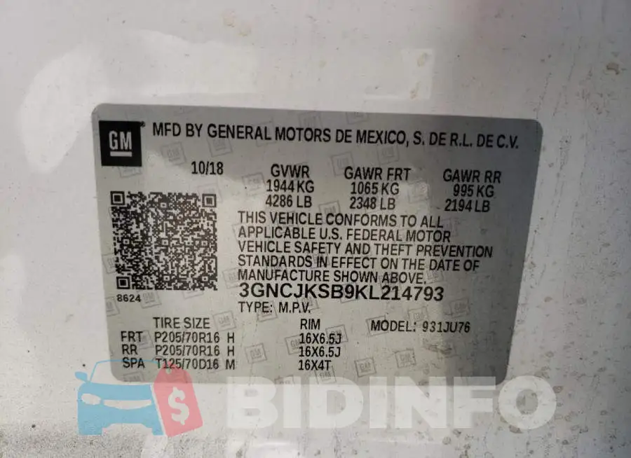 3GNCJKSB9KL214793 Photo# 14