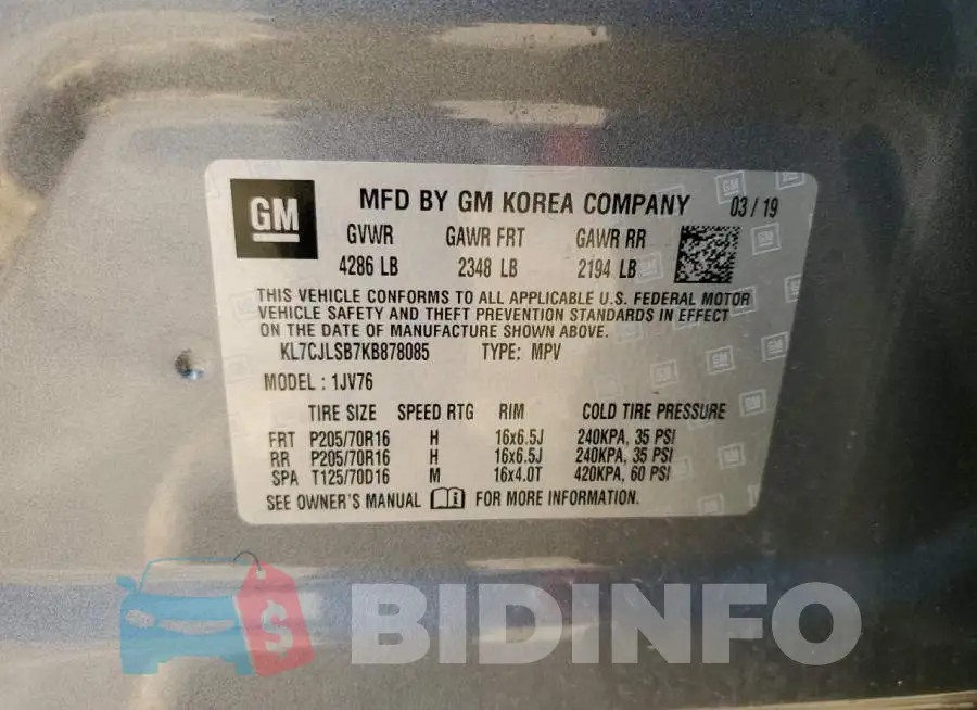 KL7CJLSB7KB878085 Photo# 12