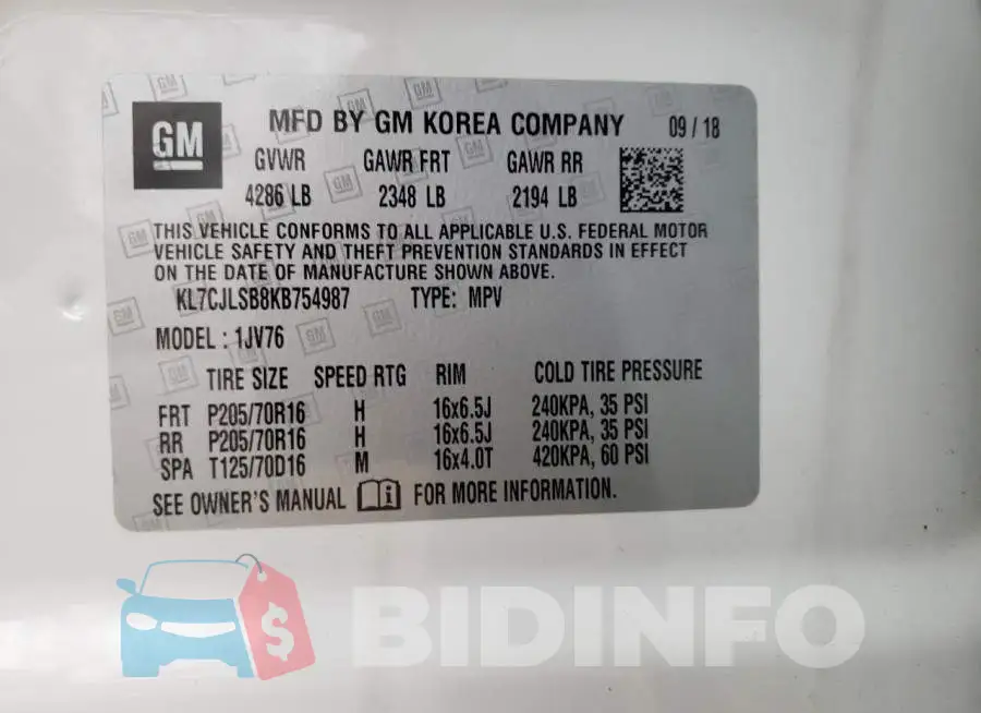 KL7CJLSB8KB754987 Photo# 13