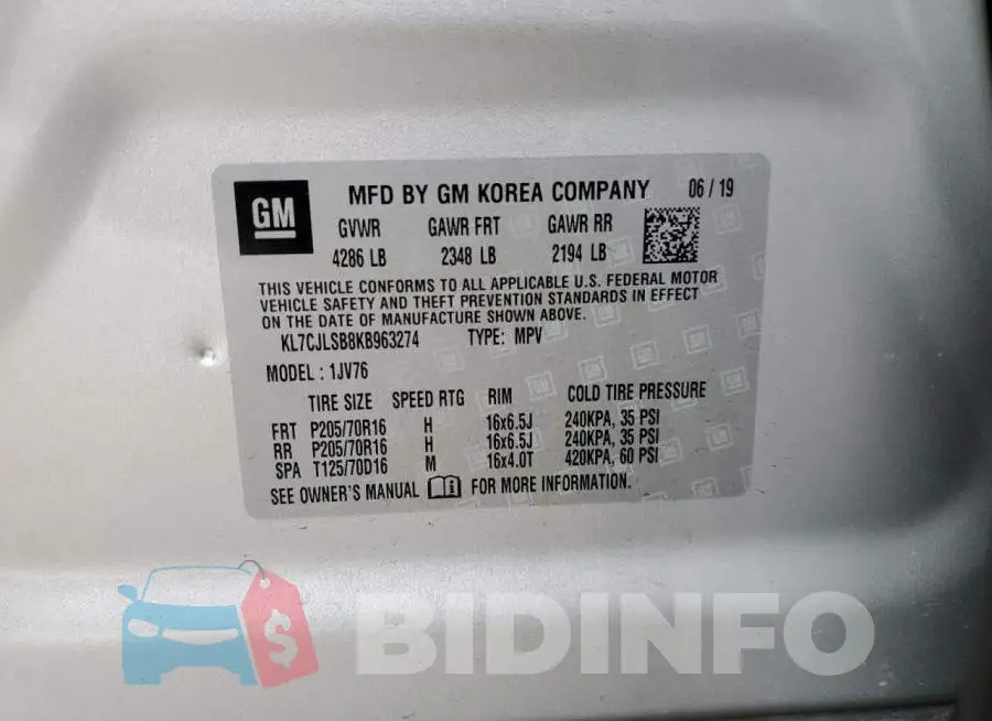 KL7CJLSB8KB963274 Photo# 12