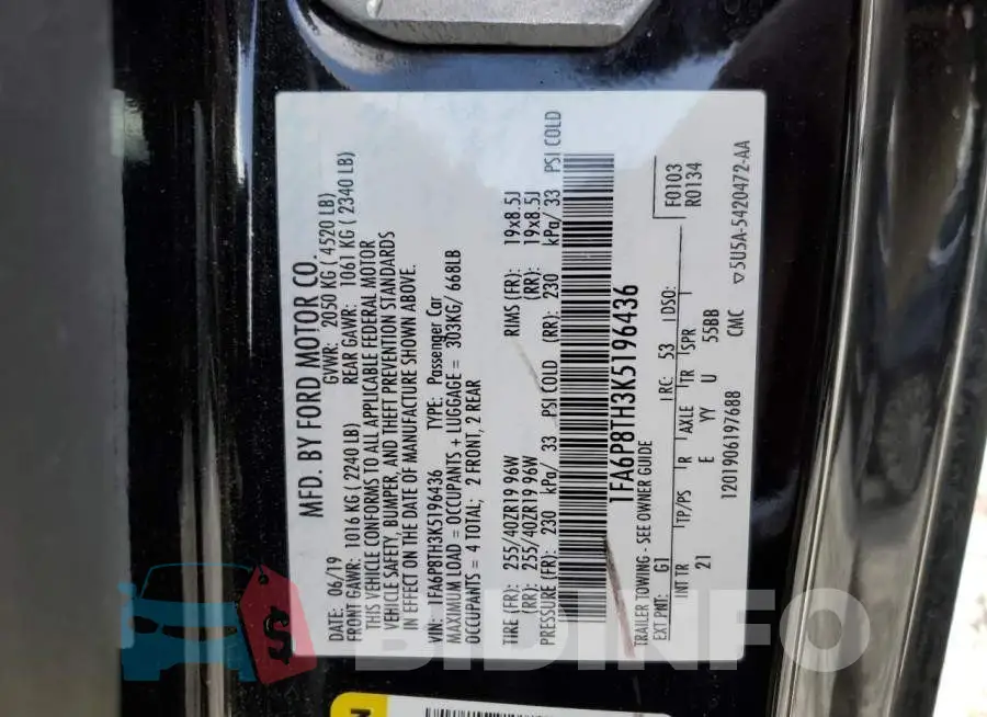 1FA6P8TH3K5196436 Photo# 12