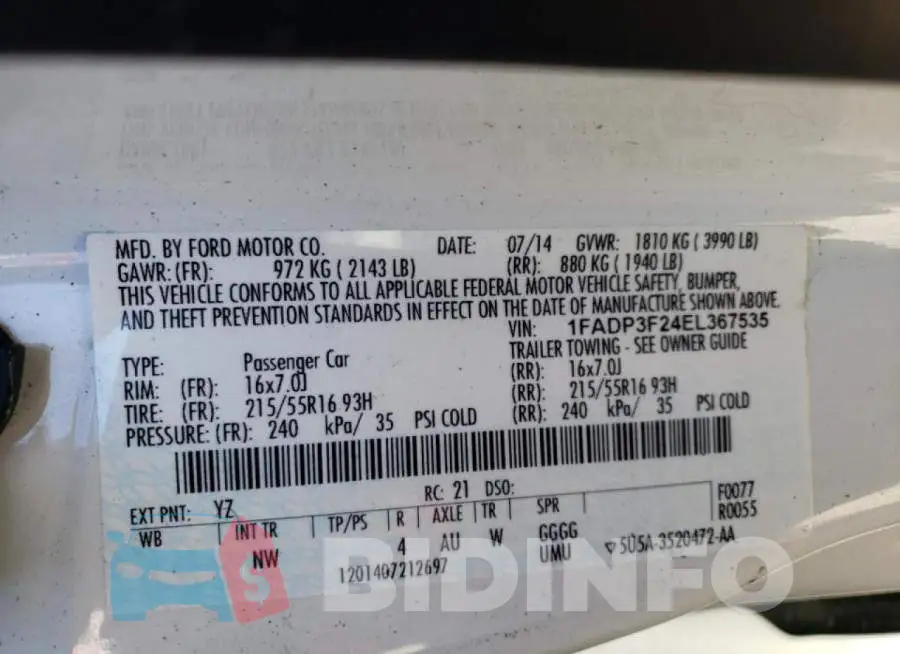1FADP3F24EL367535 Photo# 12