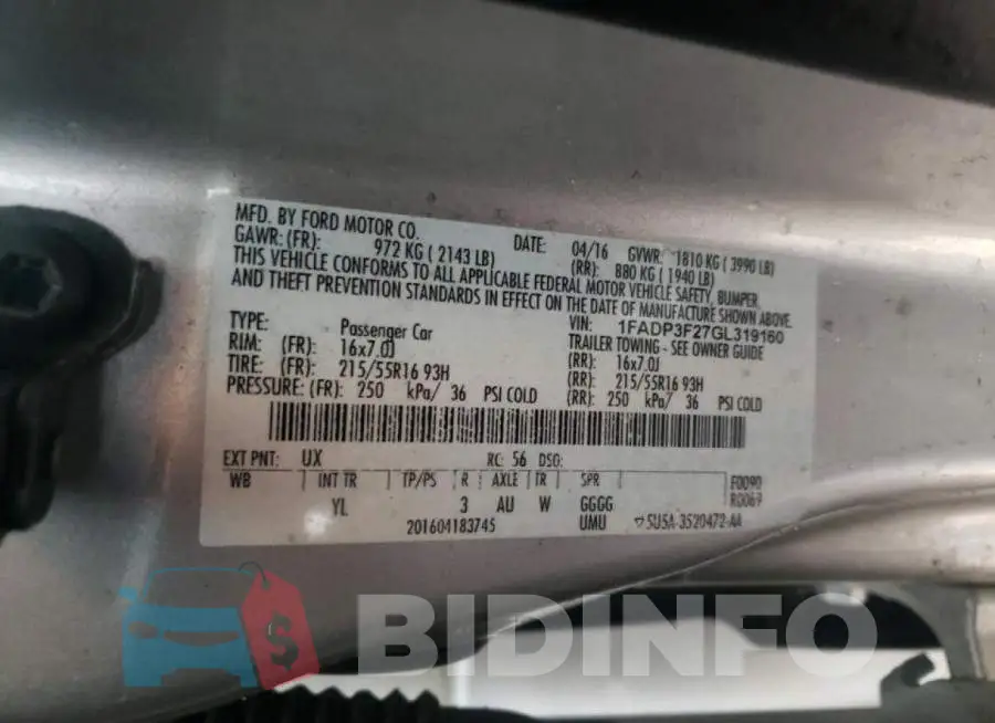 1FADP3F27GL319160 Photo# 10