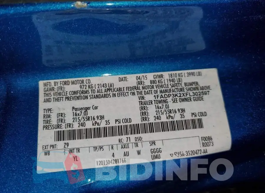 1FADP3K2XFL302597 Photo# 12