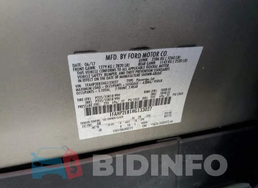 1FAHP2E81HG133027 Photo# 12
