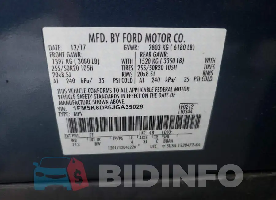 1FM5K8D86JGA35029 Photo# 13