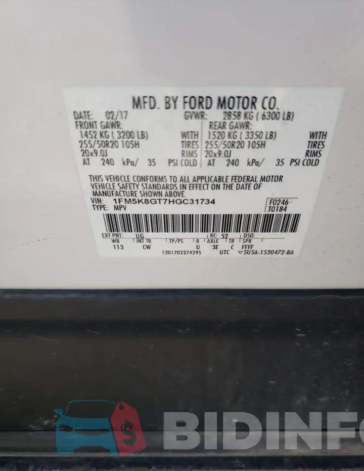 1FM5K8GT7HGC31734 Photo# 12