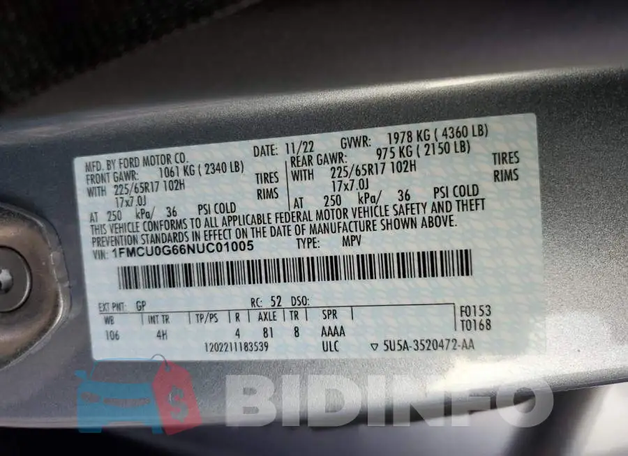 1FMCU0G66NUC01005 Photo# 13