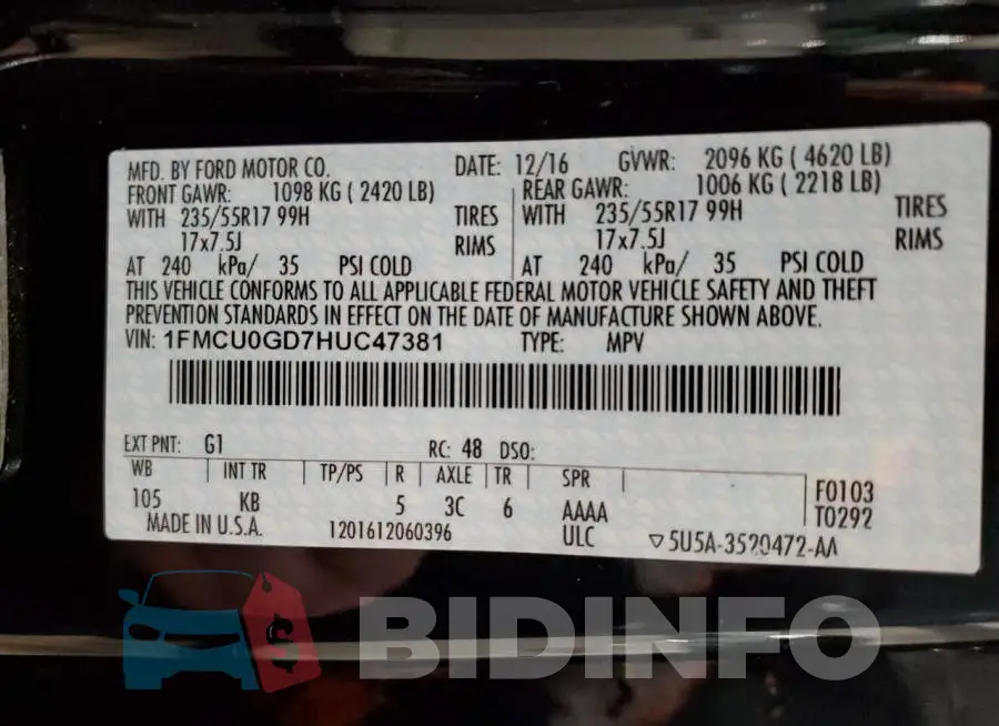 1FMCU0GD7HUC47381 Photo# 13