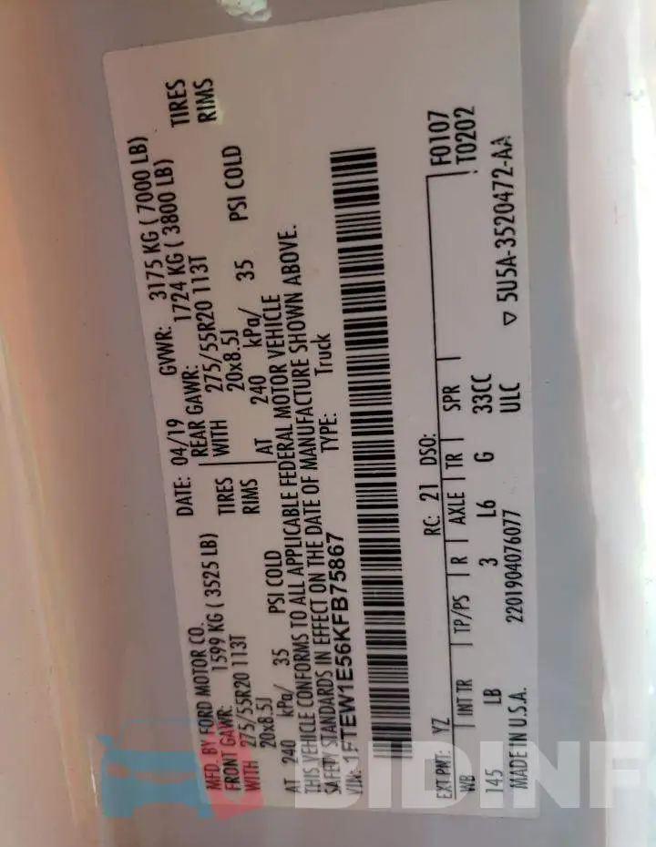 1FTEW1E56KFB75867 Photo# 10