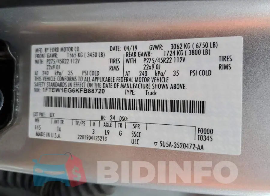 1FTEW1EG6KFB88720 Photo# 12