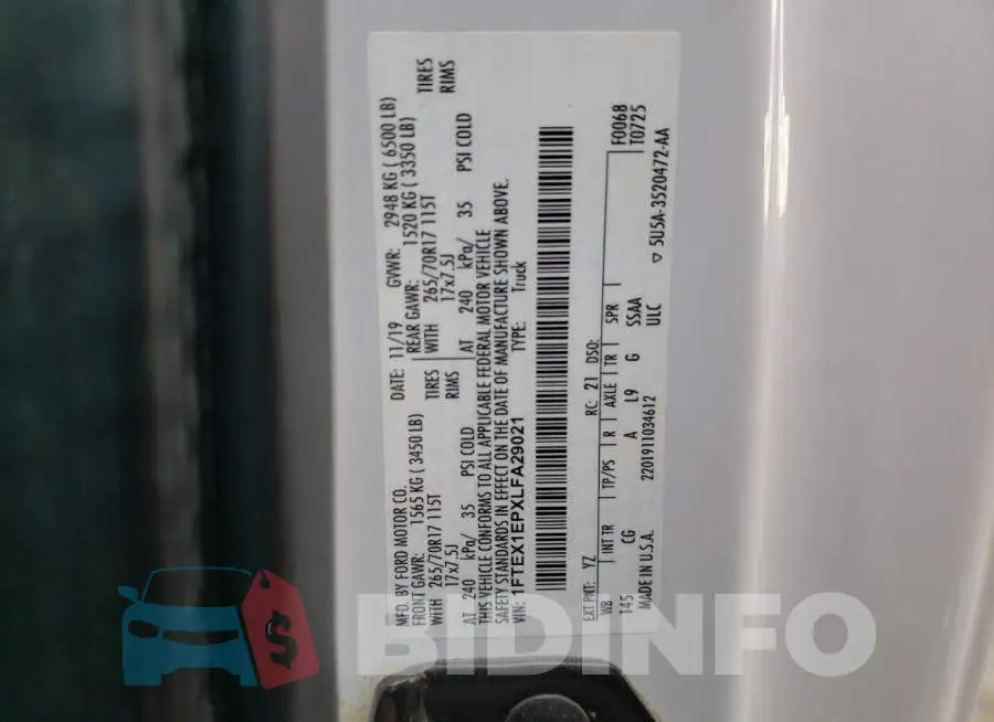 1FTEX1EPXLFA29021 Photo# 12