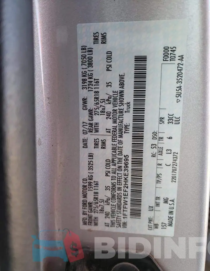 1FTFW1EF2HKE39695 Photo# 12
