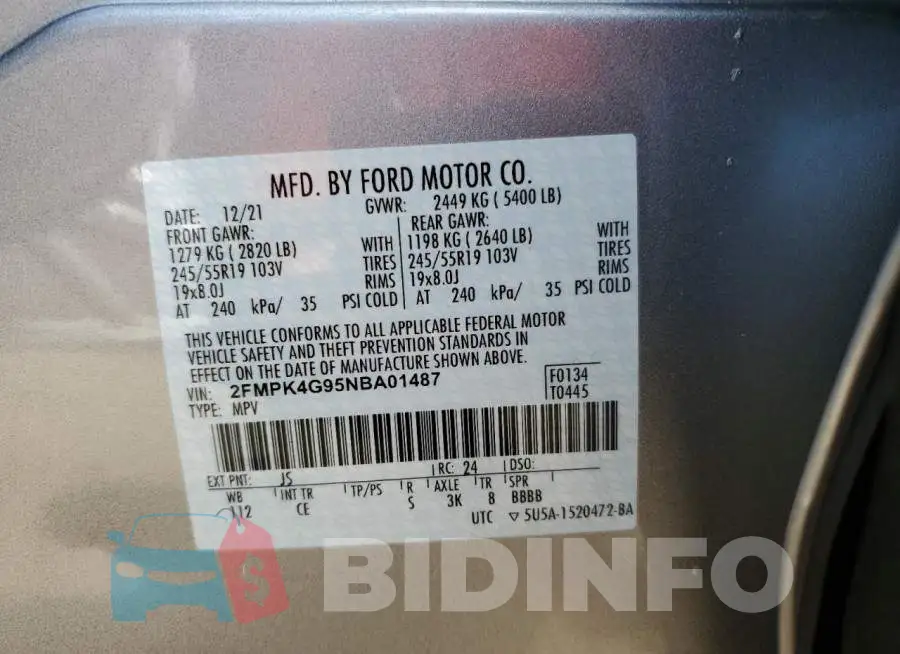 2FMPK4G95NBA01487 Photo# 10