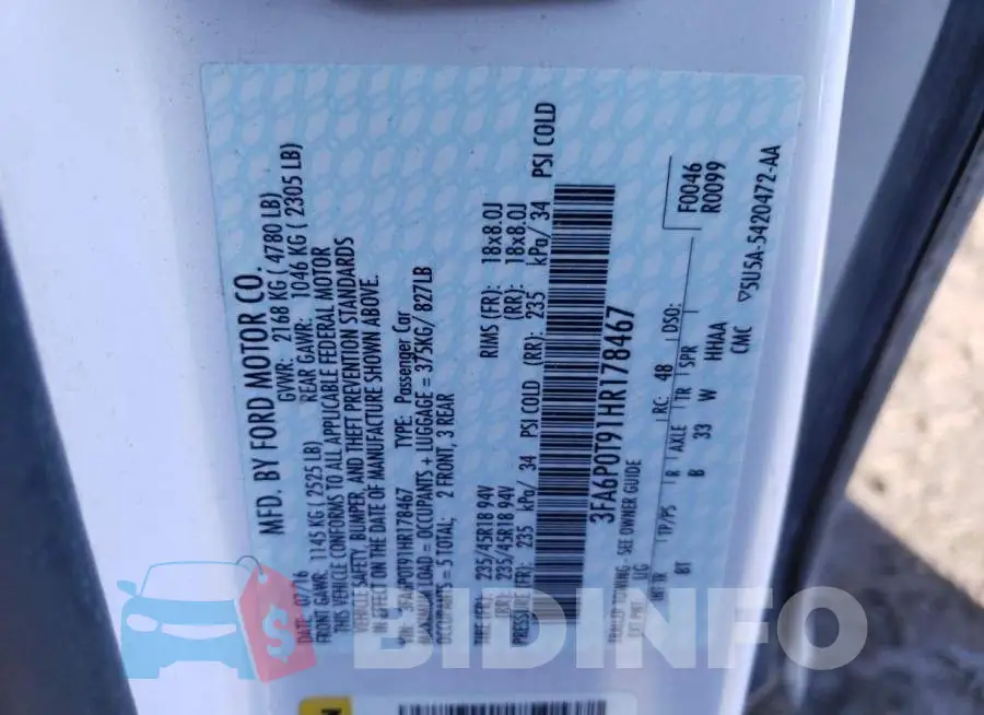 3FA6P0T91HR178467 Photo# 13